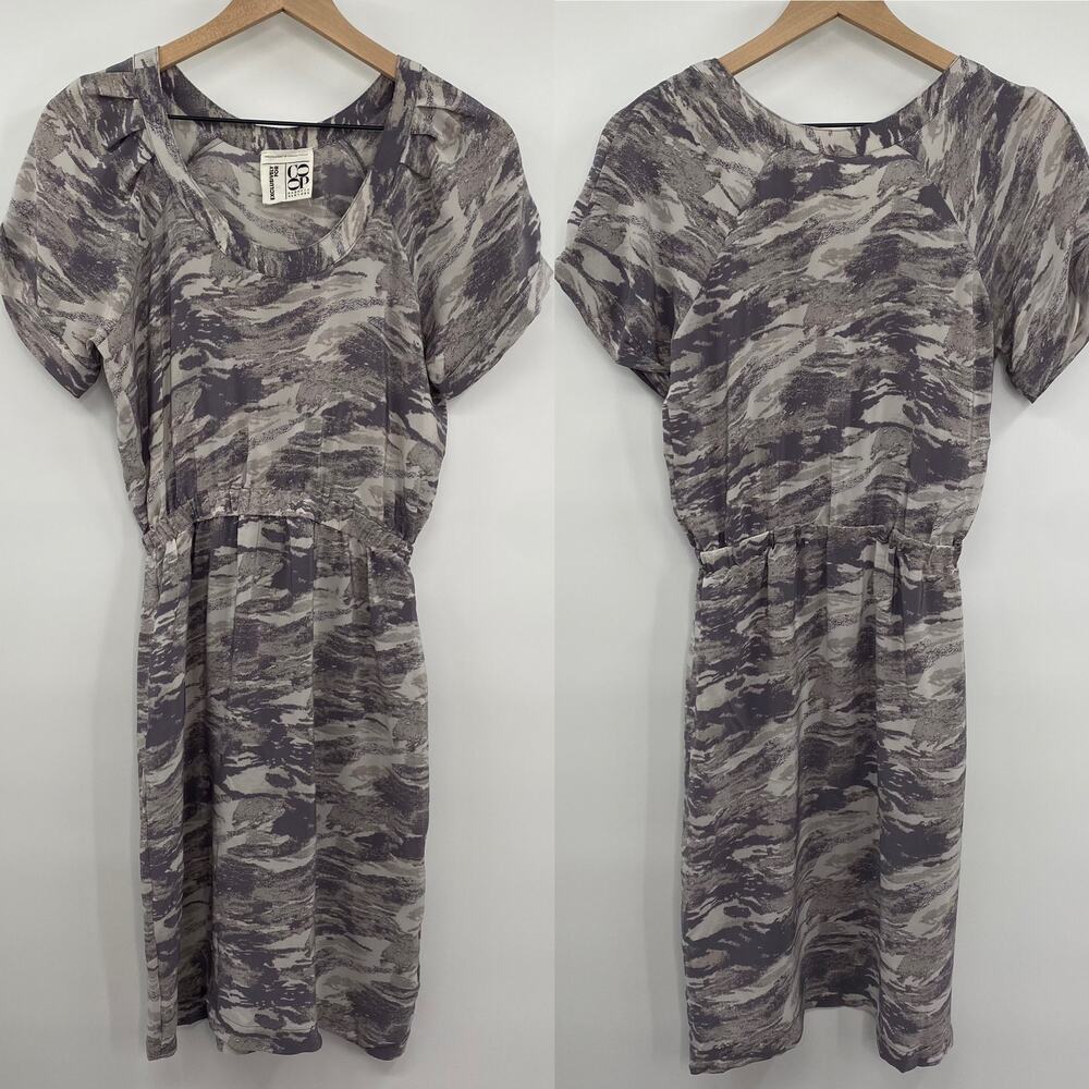 Barneys New York COOP Silk Knee Length Mini Dress Printed Gray Size Small